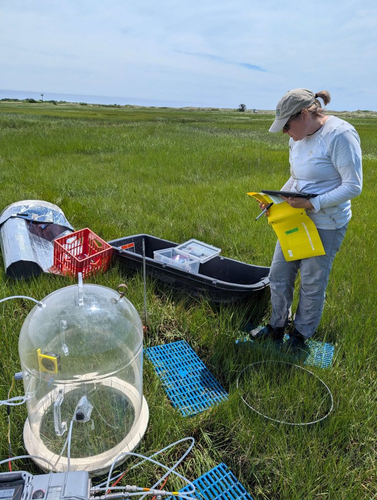 Meagan Eagle, USGS, measuring CO2 and CH4 fluxes